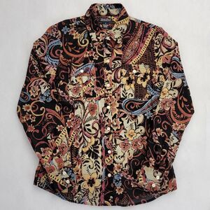 Lucky Brand Colorful Floral Pattern Pockets Size S Long Sleeve Button-Up Womens